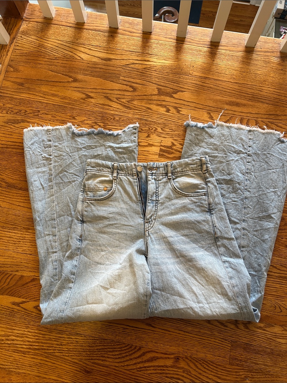 Pilcro Light Blue Wide-Leg Frayed Hem Jeans